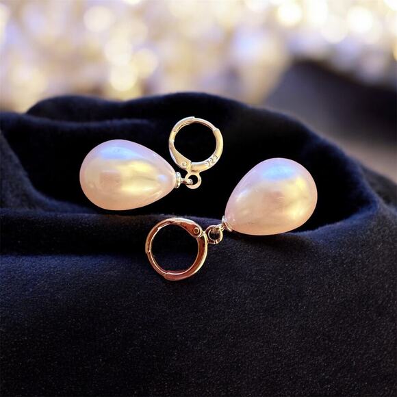 legant 10x17mm Teardrop Pearl Dangle Earrings Silver-Tone Leverback - Picture 4 of 4